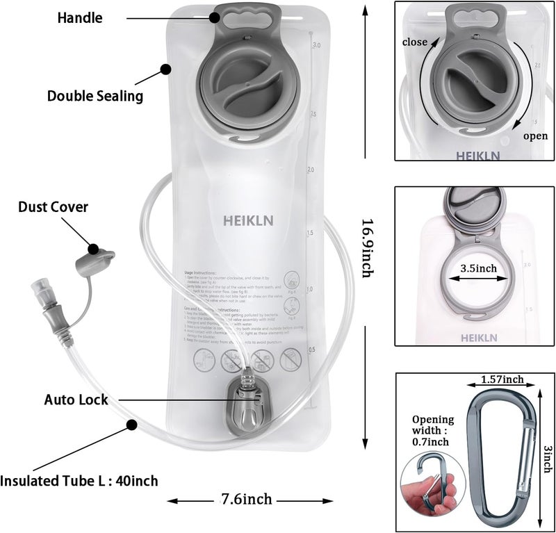 HEIKLN Hydration Bladder 1.5L-2L-3L,Leak Proof Water Reservoir, BPA Free Military Water Storage Bladder Bag Hydration Pack Replacement Easy Clean for Bicycling Hiking Camping Hunting Running - Image 2